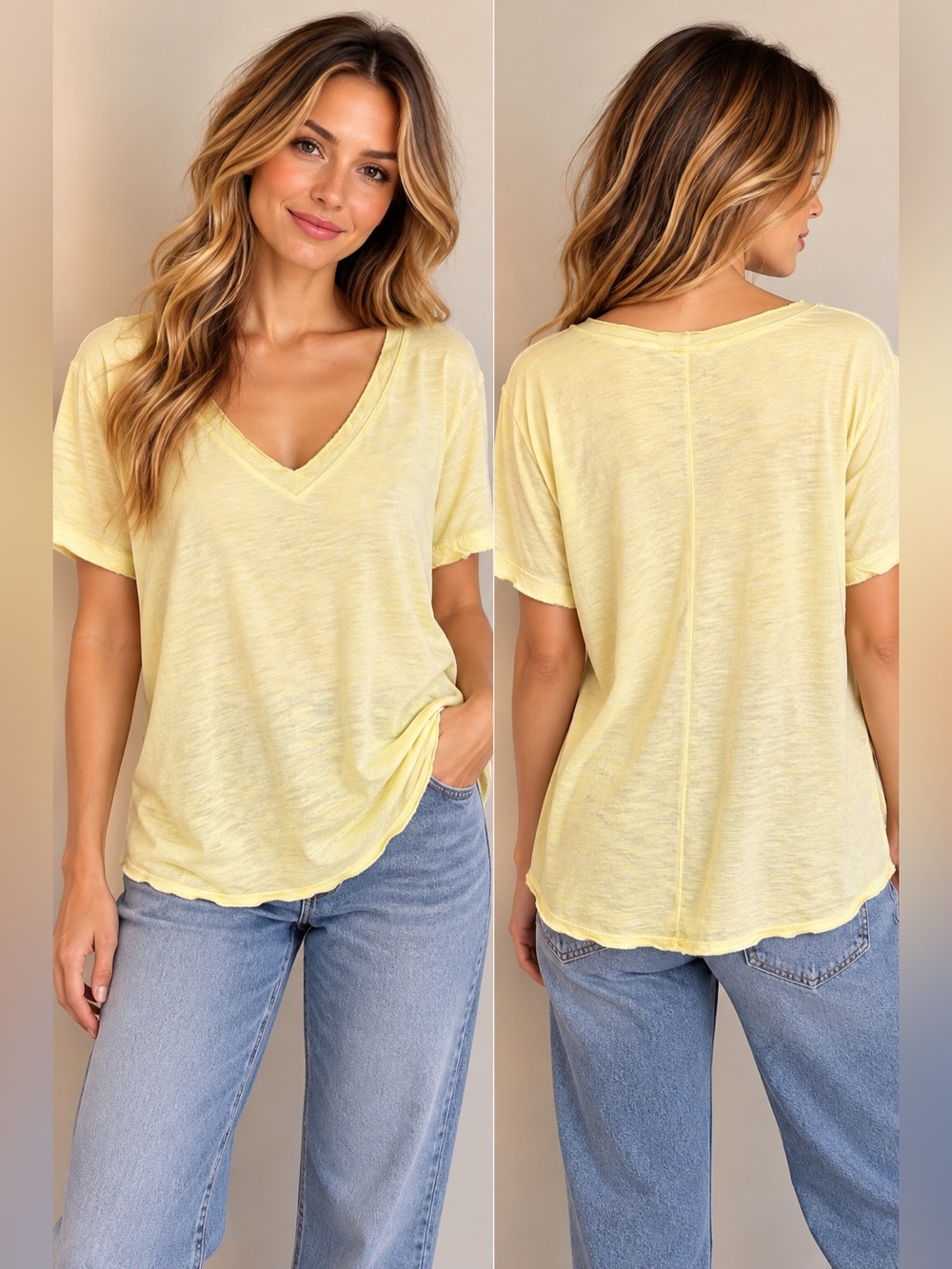 Maeve by Anthropologie Yellow V-
Neck Relaxed T-Shirt Large